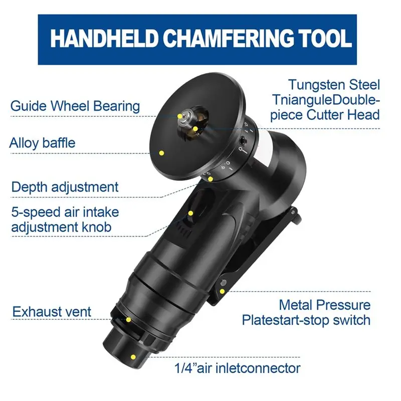 2026 HOT 미니 공압 챔퍼링 머신 45도 휴대용 에어 베벨링 머신 1/4인치 공기 흡입구 30000 RPM