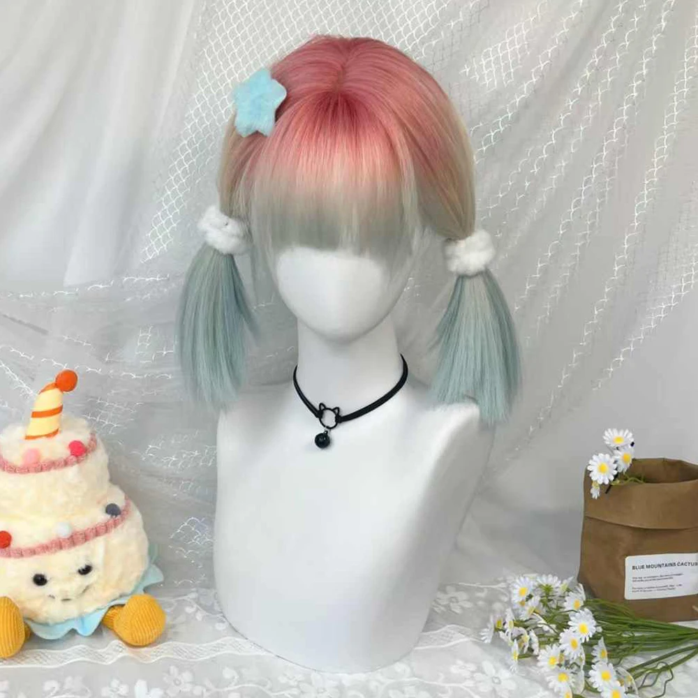 Synthetic Hair Bobo Wig for Women with Bangs and Gradient Highlights