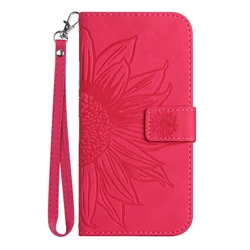 Sunflower Leather Wallet Flip Phone Case with Card Holder and Strap for Pixel 9 Pro XL (Hot Pink)