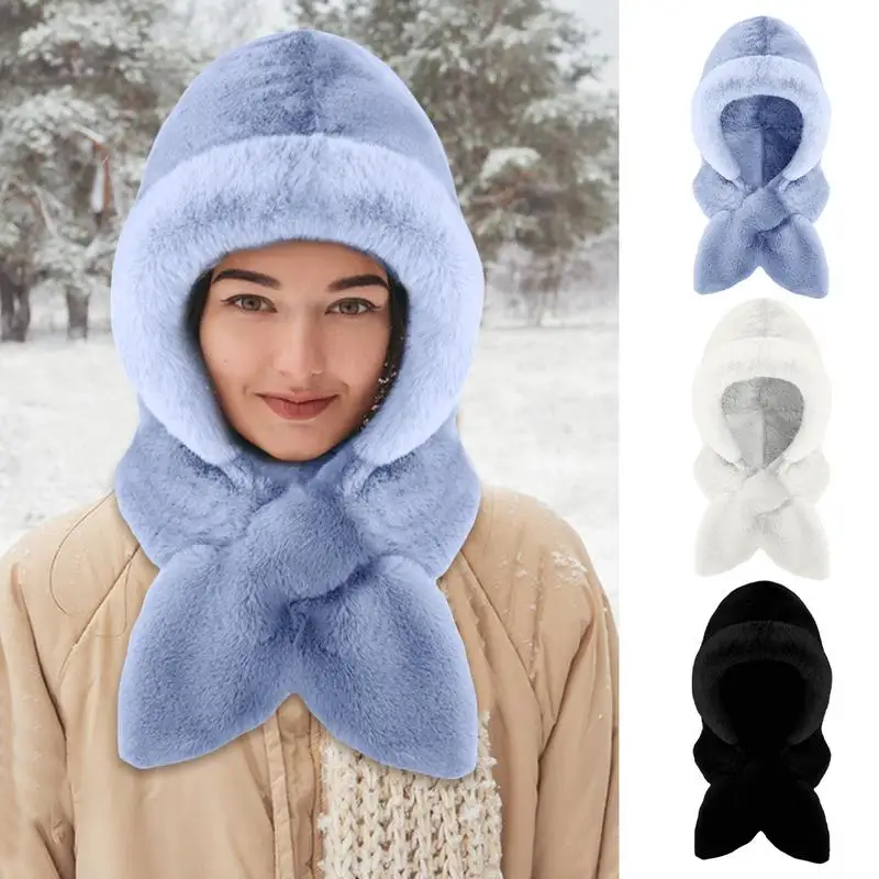 Windproof Hooded Scarf Warm Hat 2 In 1 Windproof Hooded Scarf Sherpa Hood Soft Plush Winter For Women Cold Weather