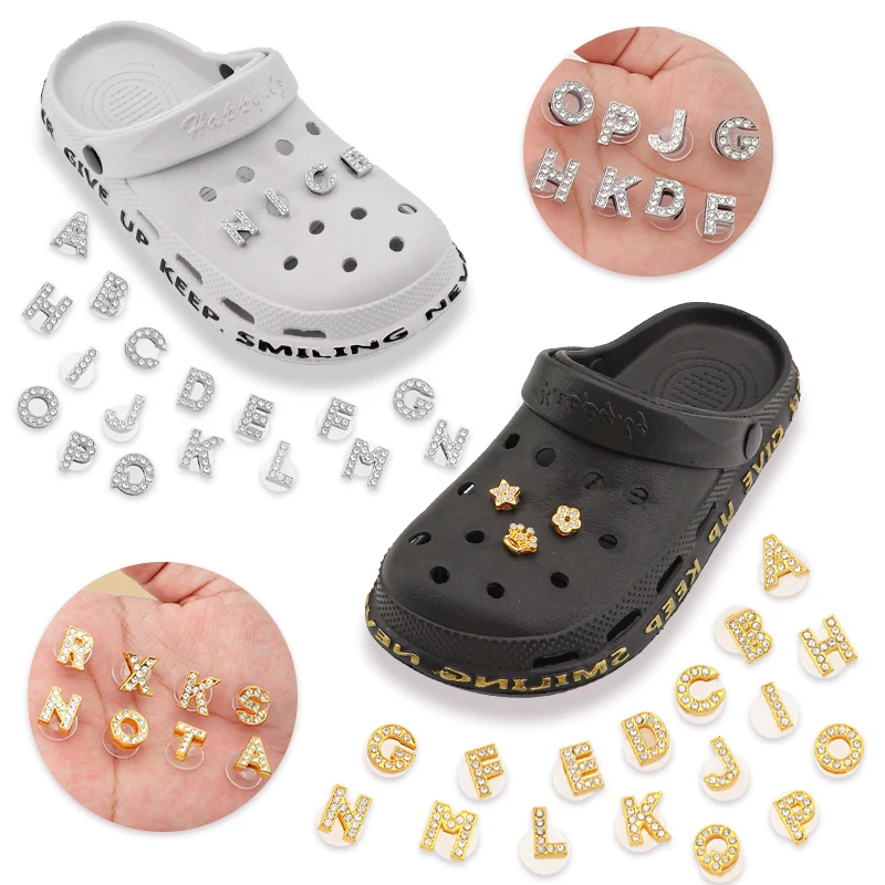 Diamond Letter Croc Charms Gold Silver Pin Croc Shoes Accessories Garden  Shiny Rhinestones Shoe Decorations Jibz Charm Gift 1Set