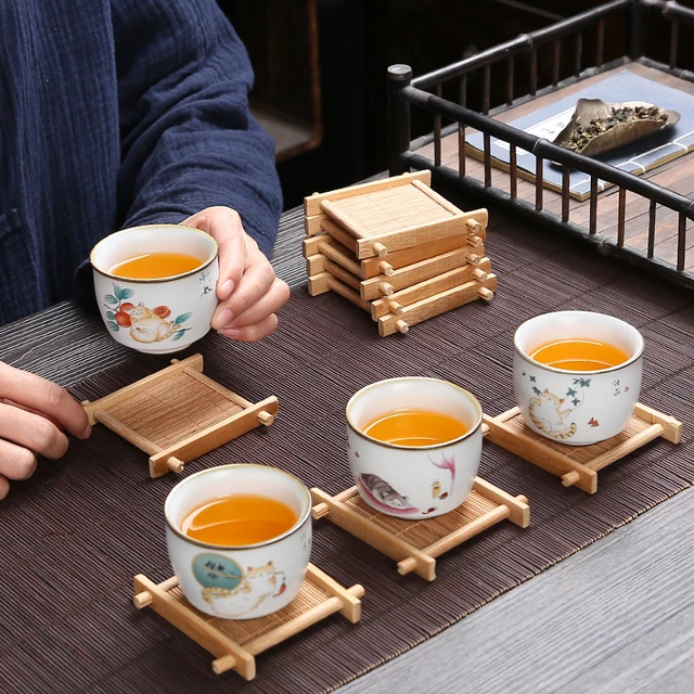 Plateau à thé en bois massif de bambou, tasse de vidange, théière