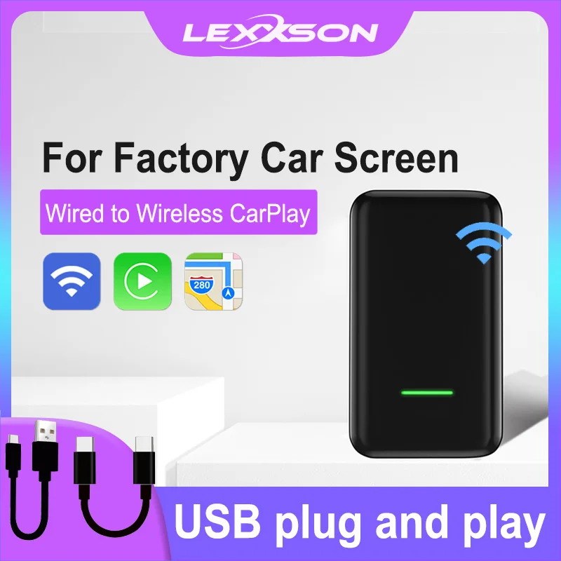 

Wireless CarPlay Dongle Adapter for Factory Wired CarPlay Car with Audi/ Porsche/ Volvo/ Mercedes-Benz/ Volkswagen/ KIA/ Hyundai