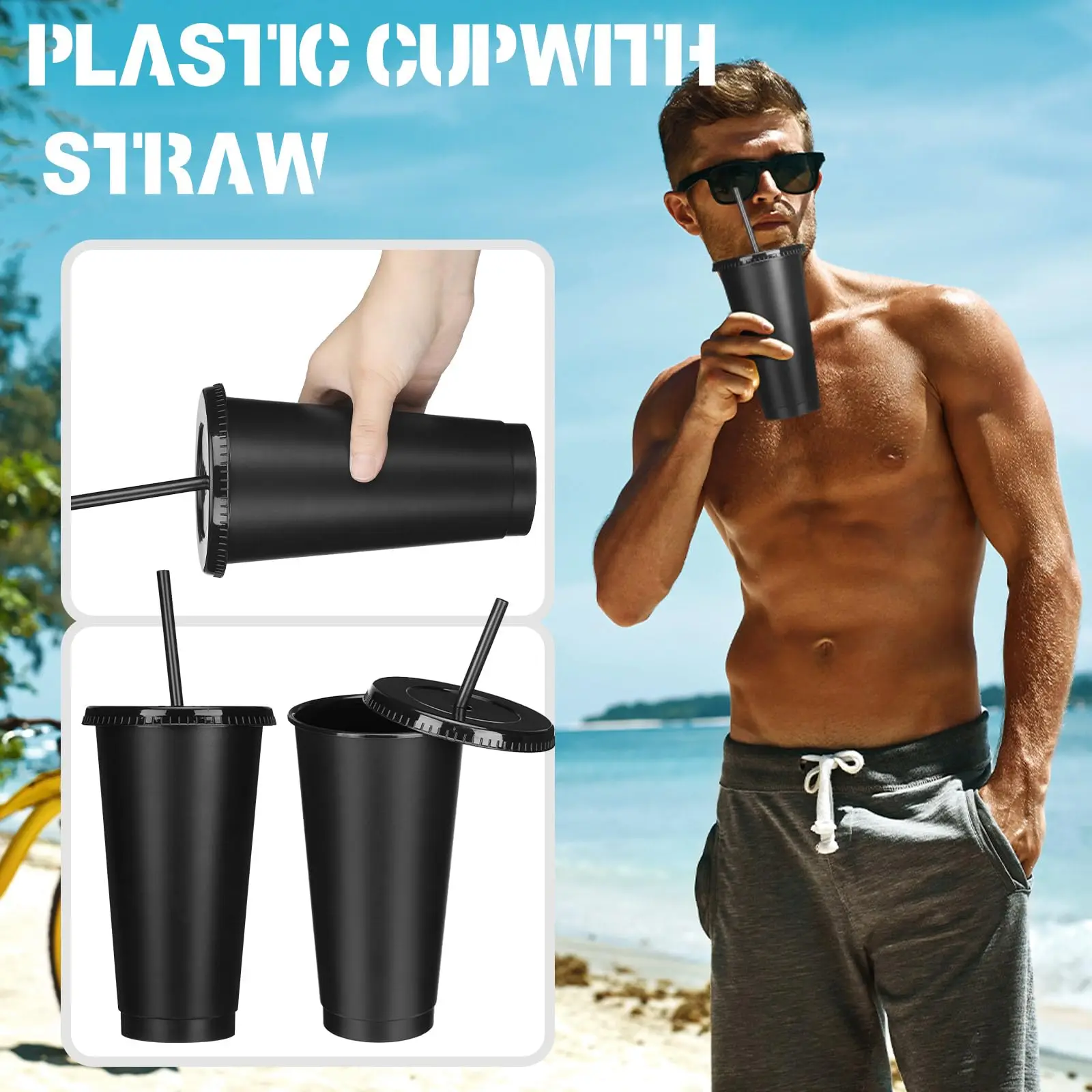 5PCS Tumbler Cup 16/24oz Reusable Plastic with Straw Lid