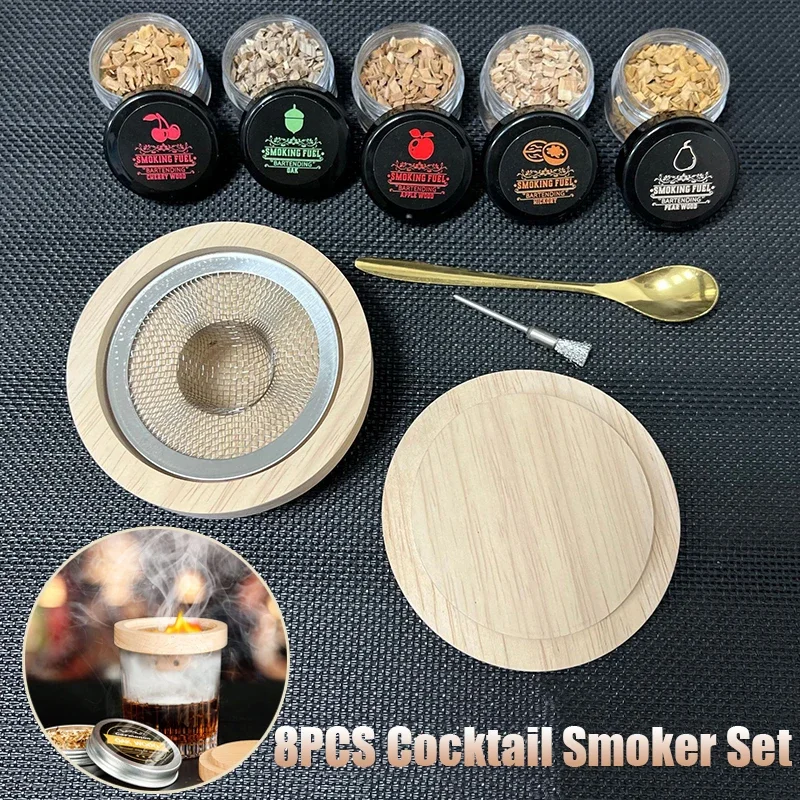 

Cocktail Smoker Kit,Wooden Cocktail Smoker Kit Whiskey Fruity Wood Chips Bartending Accessories Smoke Maker For Drinks Kitchen