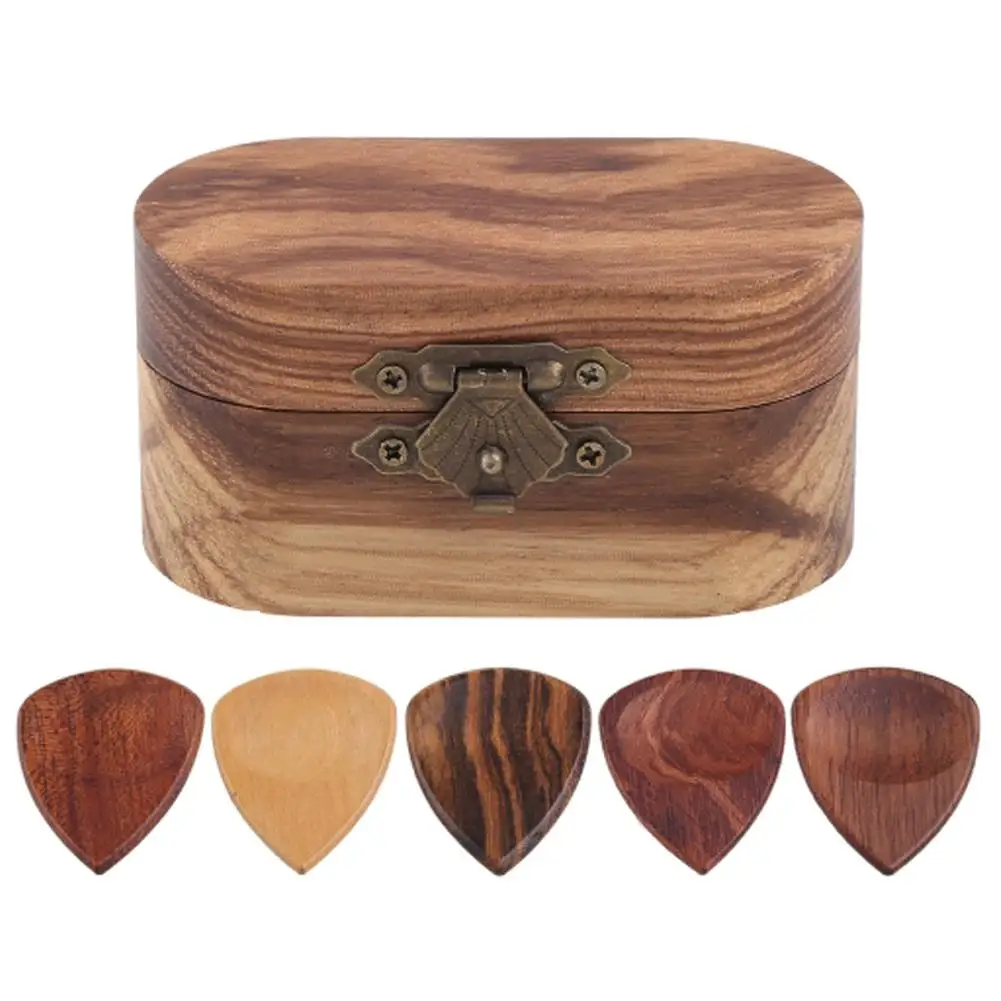 

Acoustic Guitar Picks With Storage Box Organizer Wooden Picks Bass Ukulele Musical Instrument Accessories Gifts (Random Color)