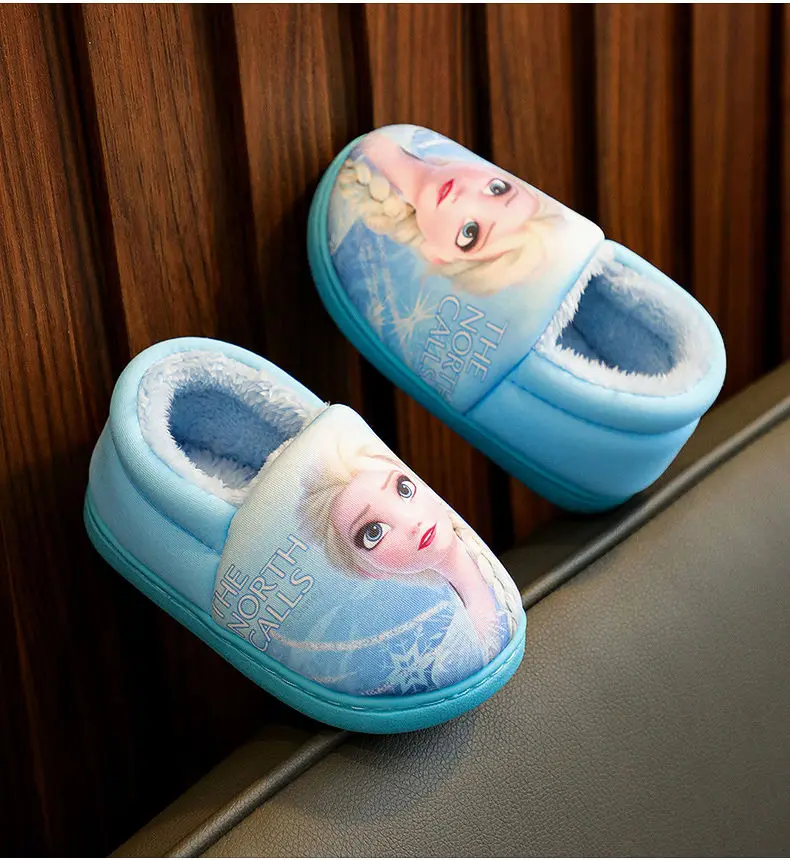 Disney Frozen Elsa Slippers - Girls Warm Cotton Flats Shoes Size 24-40