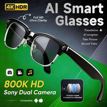 Nuovi Occhiali Smart AI 2026 per Uomo, Fotocamera 4K HD 800MP, Chat GPT, Chiamate Bluetooth, Traduzione Linguistica, Lettore Musicale Wi-Fi, Occhiali da Sole per Donna