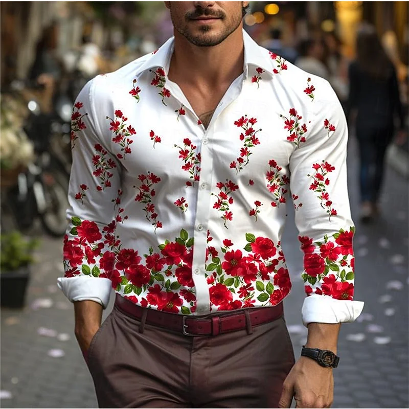 thumbnail image 1 of Camisa con estampado 3D de flores para hombre, camisa de manga larga con solapa para primavera y otoño, nueva camisa informal de moda, ropa de calle 5XL para hombre 2024, 1 of 4