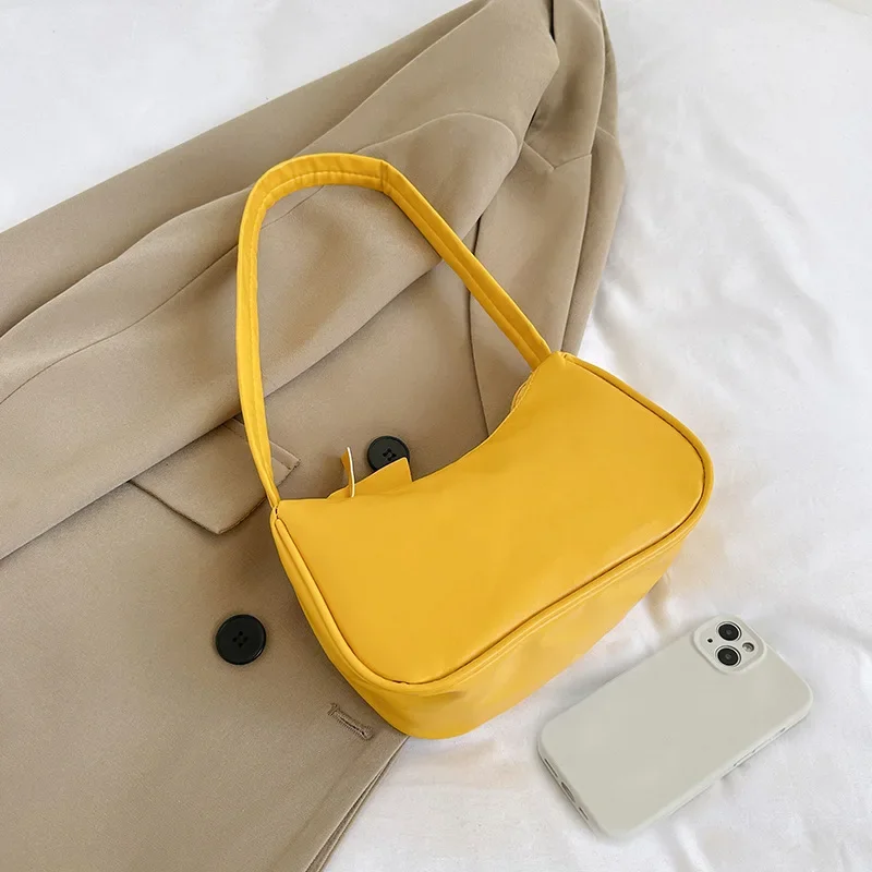 Borsa a tracolla semplice in ecopelle PU color caramella, borsa a mano capiente da portare sotto il braccio, ideale per donne e ragazze._voghion.com