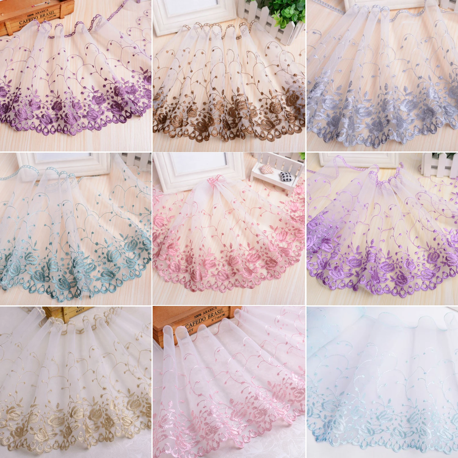 HXSCOO 1M Colorido Bordado De Encaje DIY Vestido De Boda Para Mujer, Ropa De Tela Para El Hogar, Adorno De Sofá Textil Para El Hogar, 9.8 In De Ancho (color