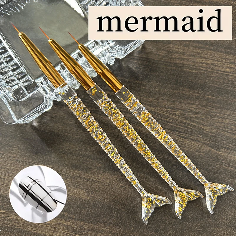 7/9/11mm Mermaid Pen Nail Art Brush Liner Line Stripe Fish Flower Painting Drawing Manicure Tools Tips Design
