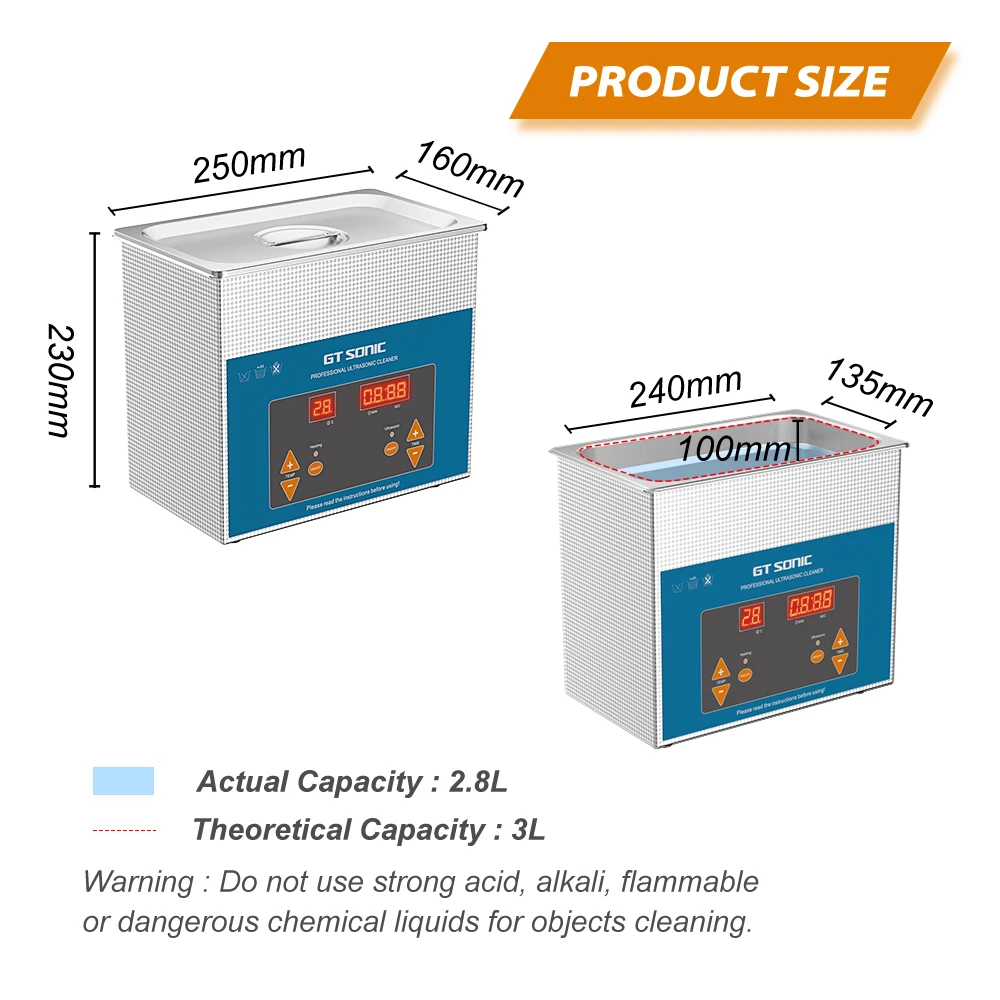 GTSONIC 超音波洗浄機 3L VGT-1730QT-D 業務用 GTSONIC Ultrasonic Cleaner 3L 100W with Digital Display