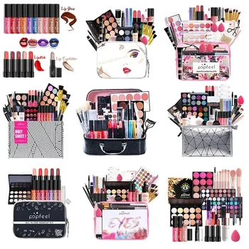 popfeel makeup full kit female make up set eye shadow eyeshadow palette lip gloss mascara eyeliner brushes bag make up for women