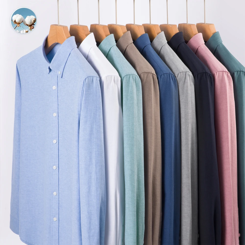Men's Slim-Fit Oxford Cotton Shirt Long Sleeves Casual Breathable Fabric Exquisite Craftsmanship OEM Processing