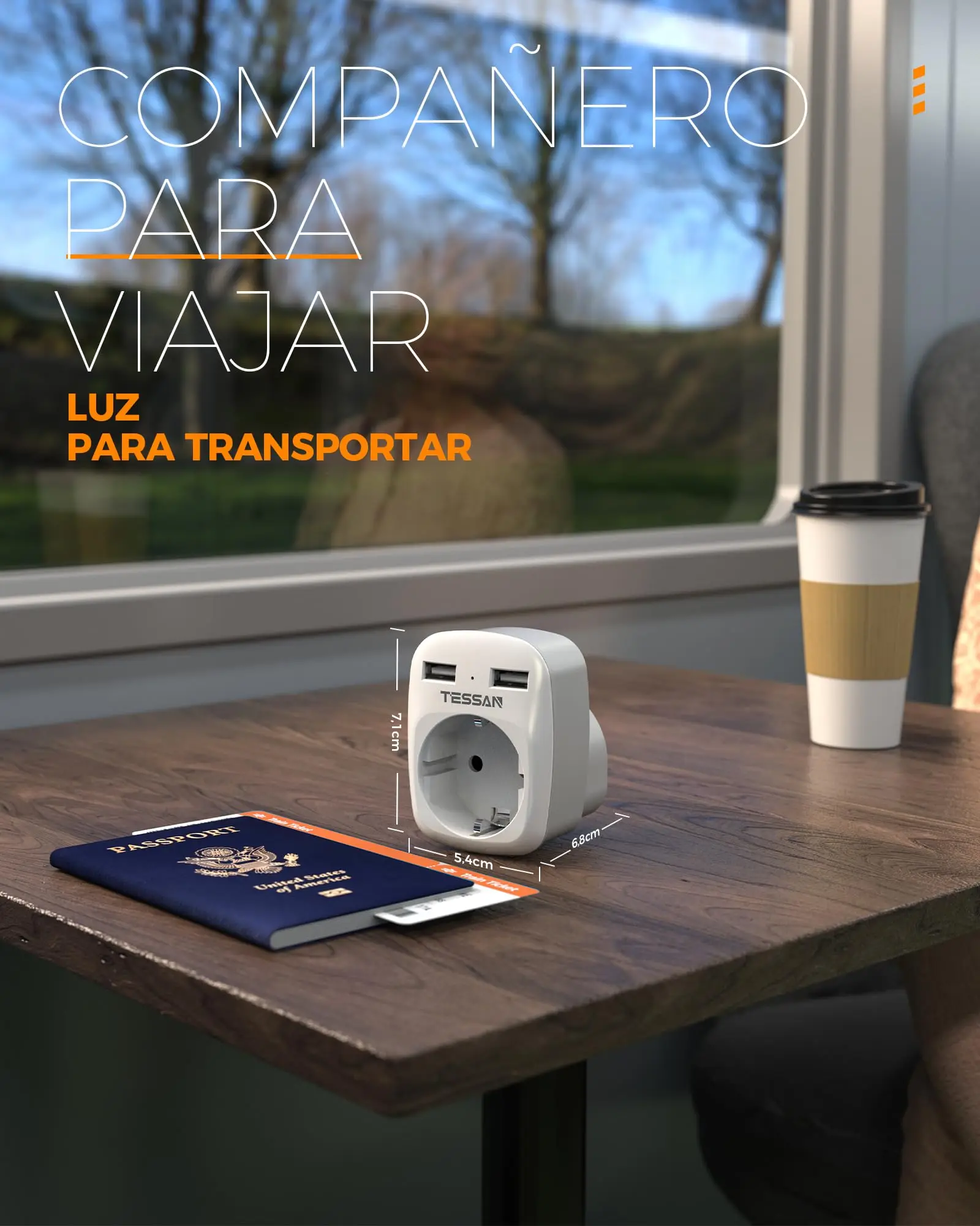 Plug Adapter Wall Socket Extender TESSAN European to UK Travel Portable with 1 Outlet +2 USB Ports Type G Plug England