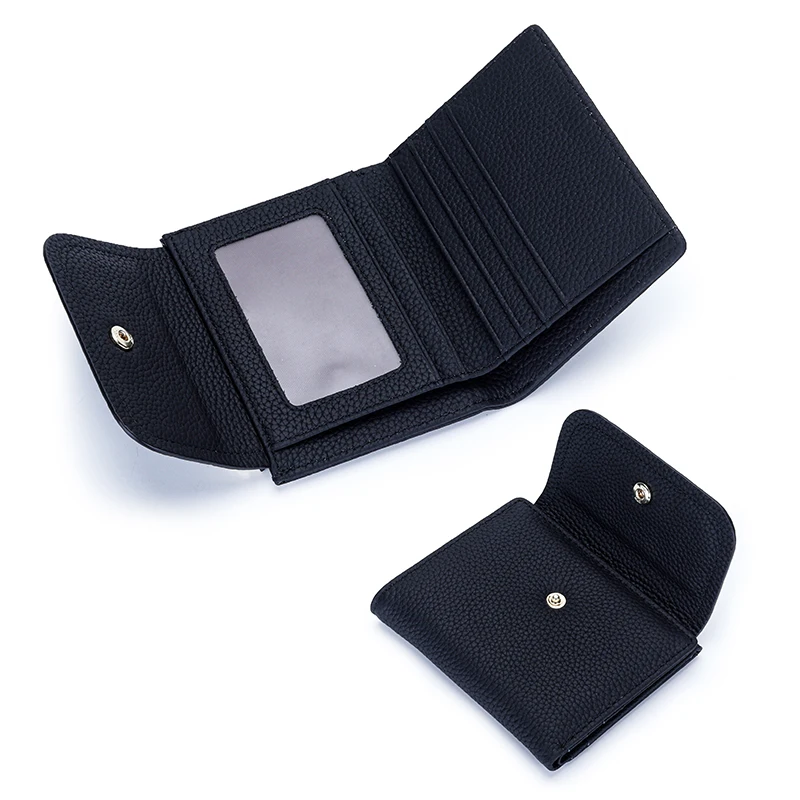 Brand Women Wallets Flip Trifold Coin Purse Genuine Leather Natural Textured Leather Card Holder Zipper Soft Cowhide Card Wallet