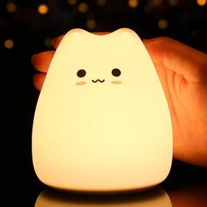 Миниатюрная популярная Ночная лампа в виде кошки и младенца, 7 цветов, прикосновение, изменение цвета глаз, защита для спальни, прикроватный ночник, подарок для детей