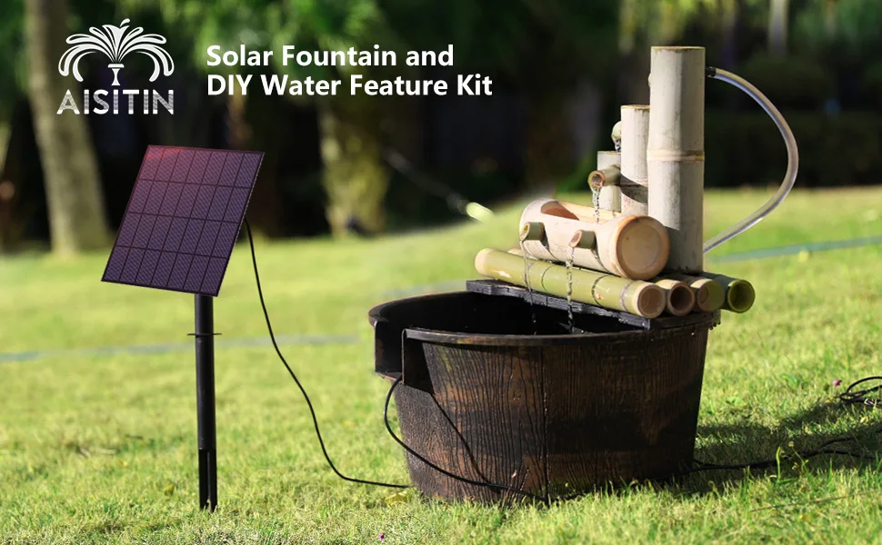 AISITIN Solar Water Pump Kit, 10W Solar Powered Water Fountain