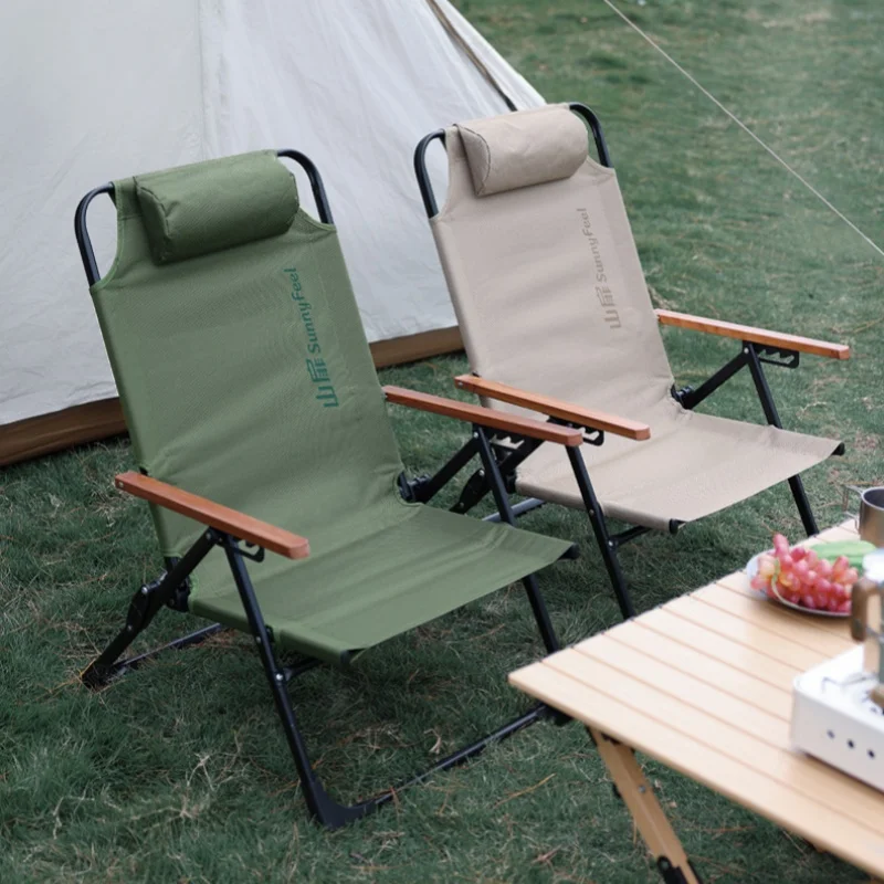 Chaise de camping à dossier haut réglable 4 positions avec appui-tête pour pêche et voyage