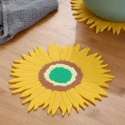 Dining Table Insulation Mat Tea Coaster Soft Rubber Placemat Round Bowl Mat Sunflower Vegetable Mat Bowl Mat Kitchen Supplies