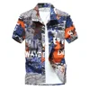 Summer Breathable Hawaiian Shirts Men Coconut Tree Printed Short Sleeve Button Down Vacation  Plus Size 6