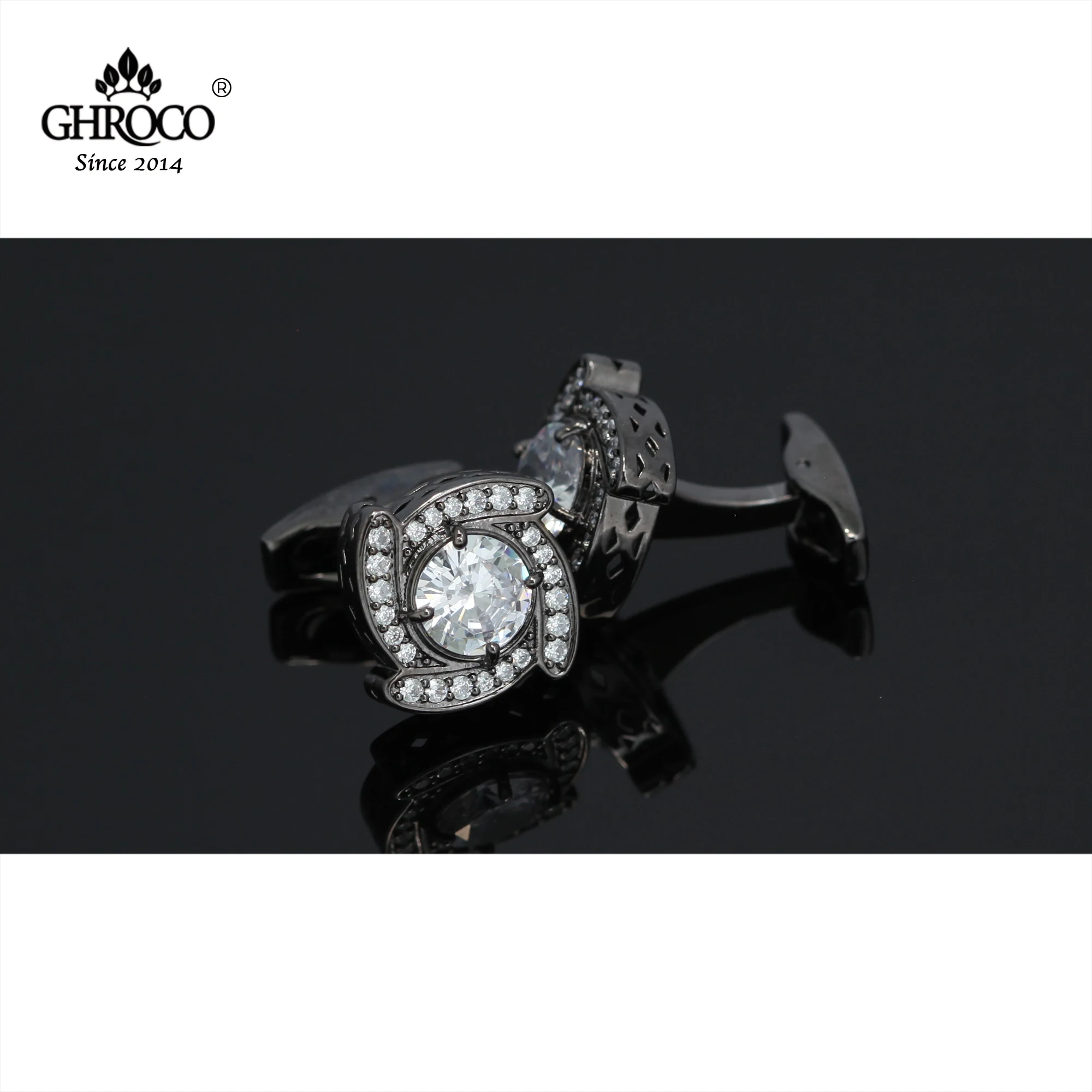 GHROCO High-Quality Exquisite Flower Shape Zircon Classic French Shirt Cufflinks Fashion Luxury Gift for Business Men & Wedding