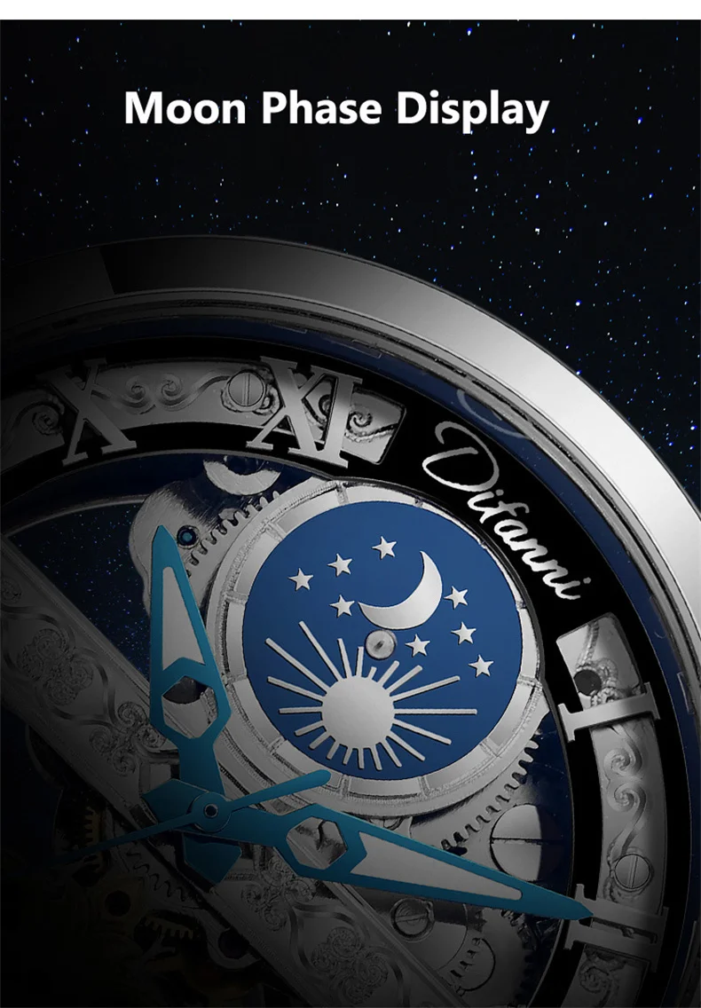 Tourbillon Moon Phase Wrist Luxury Hollow 3ATM Waterproof Stainless Steel Men Automatic Mechanical es es_voghion.com