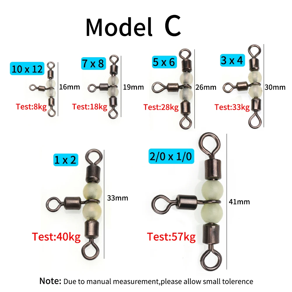 Ellllv 10pcs T-shape Cross-line Rolling Swivel With Luminous Beads 3 Way Swivels  Fishing Rig Line Lure Connector Accessories