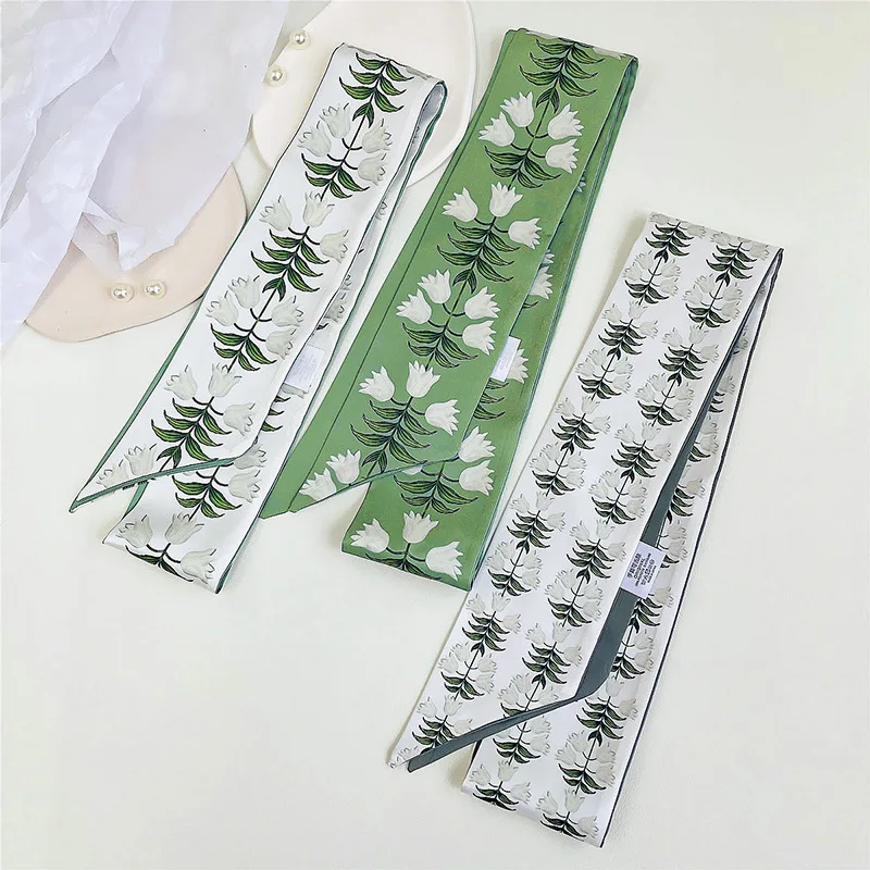 

2022 Silk Ribbon Scarf Women Hand Bag Wrist Belt Foulard Girl Neck Tie Female Hair Satin Headband Bandana Spring Luxury