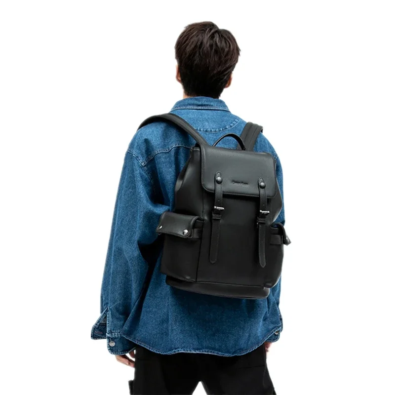 New Fashion Backpack Men Luxury Solid Leather Men's Backpack Business Travel Laptop Backpack Male High Capacity School Bag 4