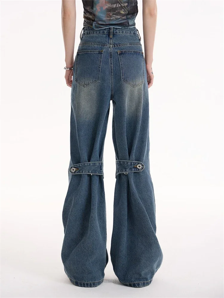 Women's High Waist Wide Leg Slice Design Jeans American Vintage