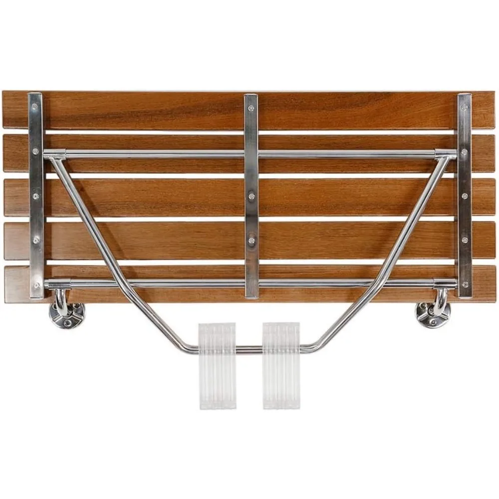 36" ADA Compliant Foldable Teak Wood Shower Seat Bench, 400lb Capacity, Clear Coated for Extra Protection, Folding Wall Mount 5