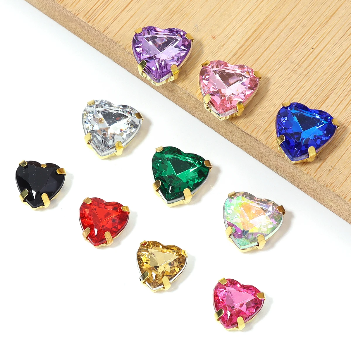 30 stücke Herz Strass Klaue Bohrer Edelstahl Gold Basis Acryl Strass Für DIY Kleidung Dekoration Halskette Zubehör – Detail 8