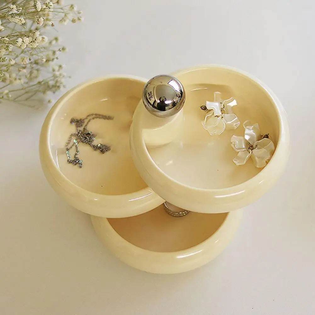 1Pc Nordic 3 Layers Plastic Rotatable Jewelry Box Earrings Ring Container Multi-Function Desktop Necklace Organizer with Lid