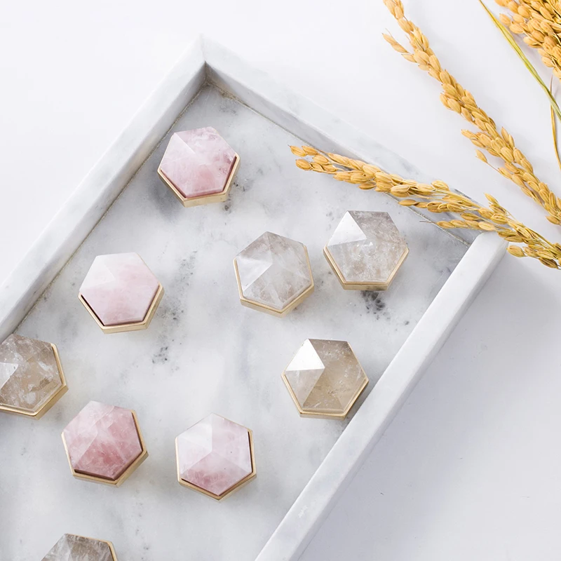 Hexagon Shape/crystal+brass Knob Dresser Drawer Knobs Pulls/ Wine