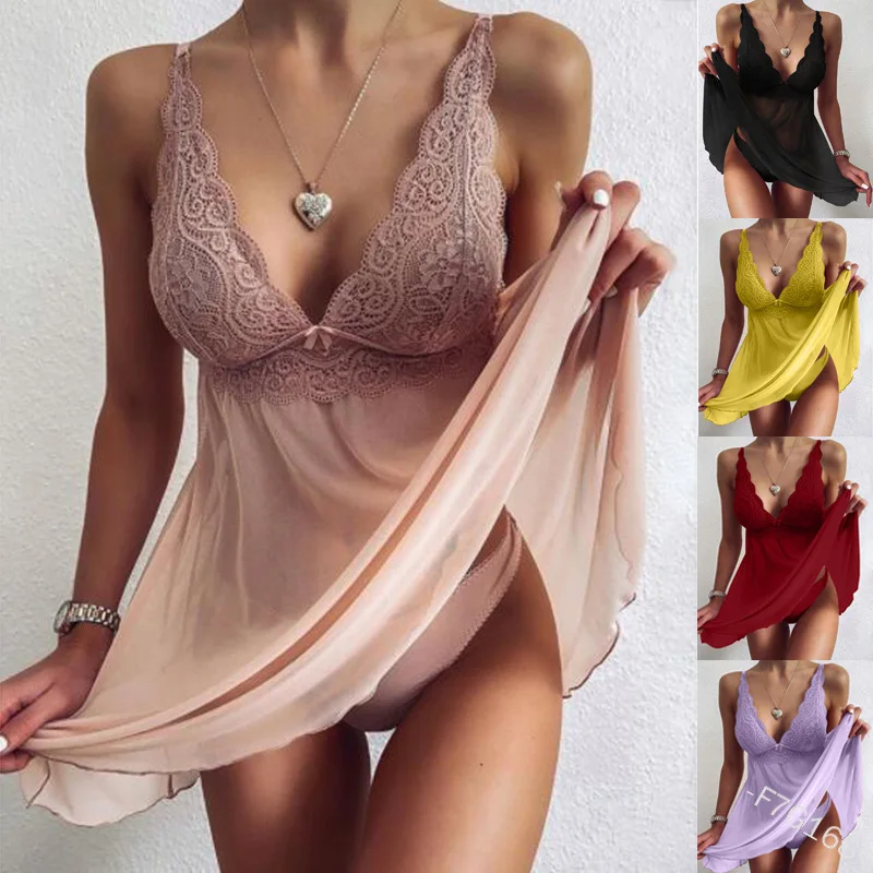 

Women's Pajamas Sexy Lace Fun Home Sling V-neck Pajamas Fun Lingerie Pajamas