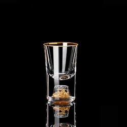 Elegant Double Bottom Gold Foil Crystal Glass for Beverages - High - End Gift Edition (Onesize)