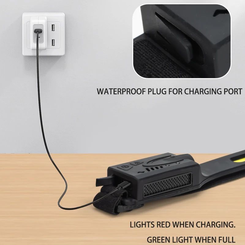COB LED 헤드램프 센서 헤드라이트 USB 충전식 헤드 토치 캠핑 낚시 작업등용 5가지 모드