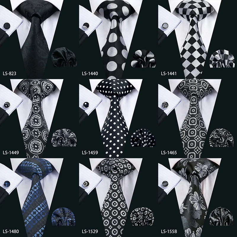 Mens Tie 100% Silk Hanky Cufflinks Necktie For Men Formal Business Wedding Party LS-823