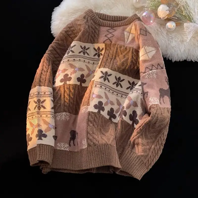 2023 Inside RMen's Winter Fashion Brand Thickened Lazy Base Sweater Retro Paneled Warm Loose   Jacket Vintage Sweater Anime