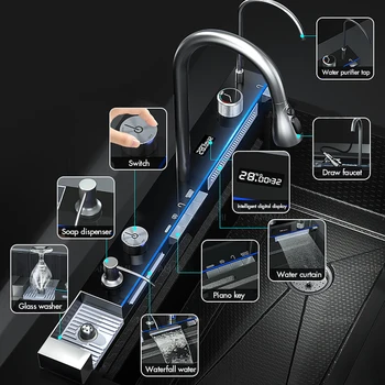 304 Stainless Steel Waterfall Kitchen Sink Large Single Slot Integrated Digital Display Faucet Set Soap Dispenser Cup Washer 3