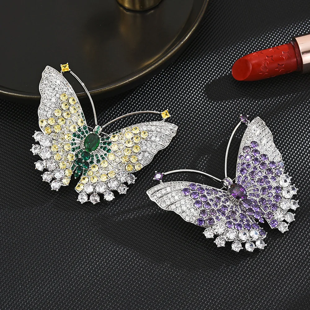 Fashion Colorful Butterfly Brooch Wedding Crystal Rhinestone Insect Broche Mujer Bouquet Hijab Scarf Pins for Backpacks