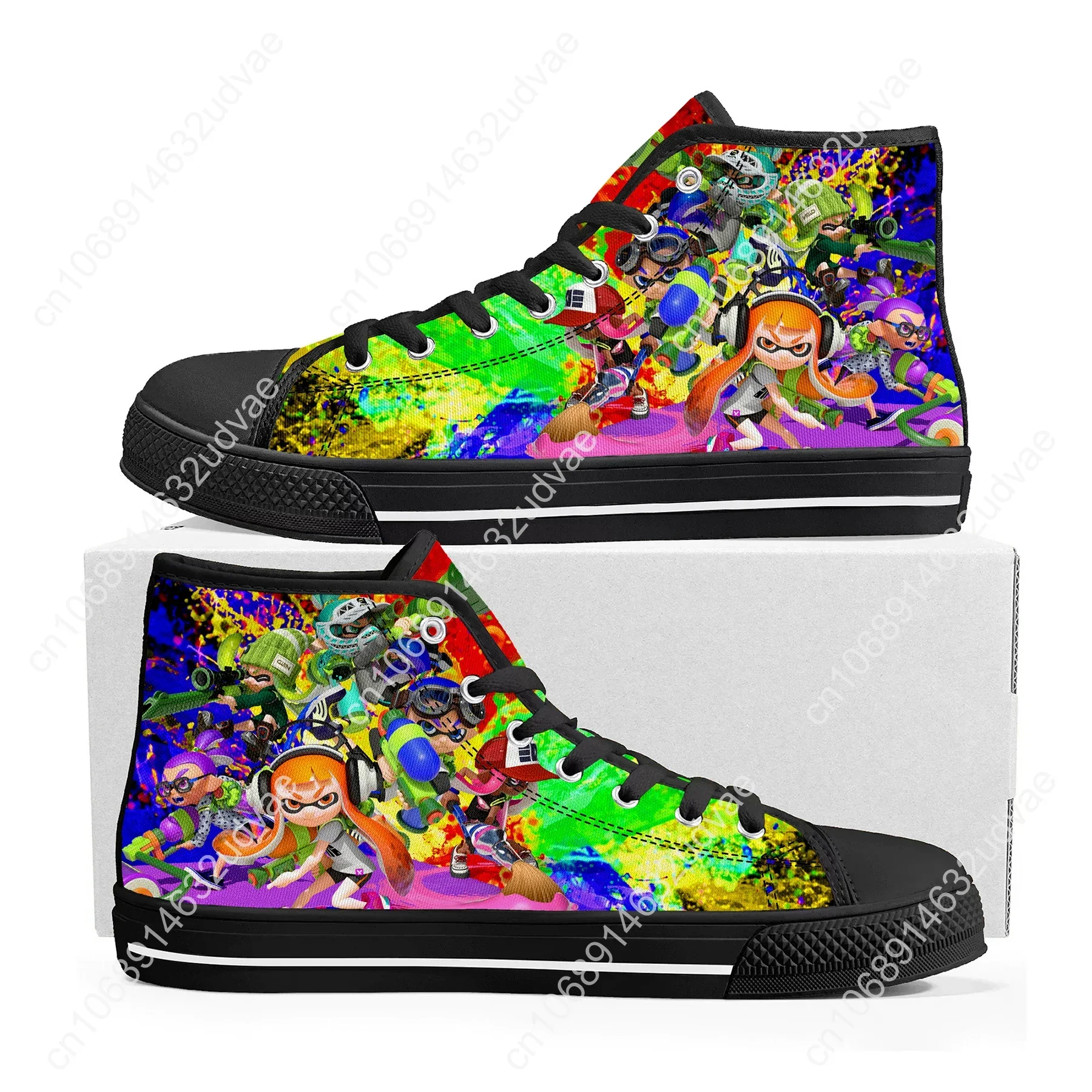 Splatoons Game Cartoon High Top Sneakers High Quality Mens Womens Teenager Canvas Sneaker Casual Couple Shoes Custom White Shoe