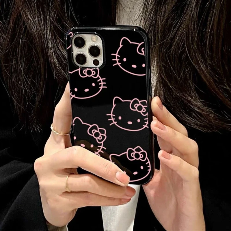 高級ブラックハローキティ IPhone 携帯電話ケースかわいい漫画
