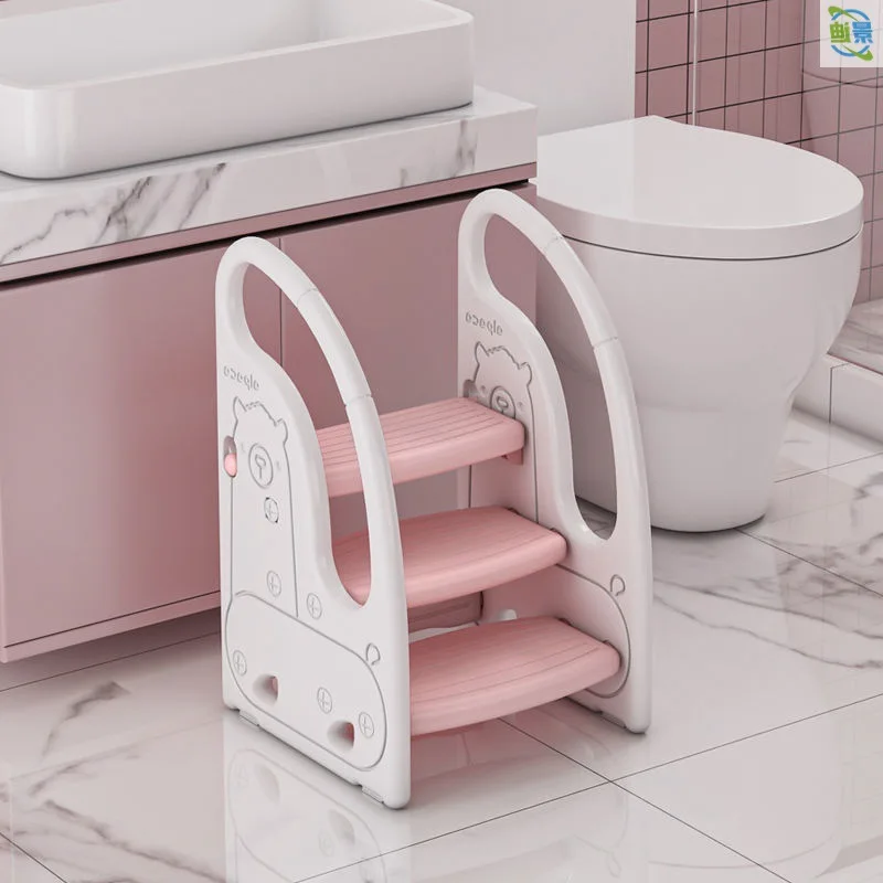 Kids Step Stool with Safety Handles, Anti-Slip Bathroom Ladder for Toddlers, Adjustable Toilet Training Stool Pedal