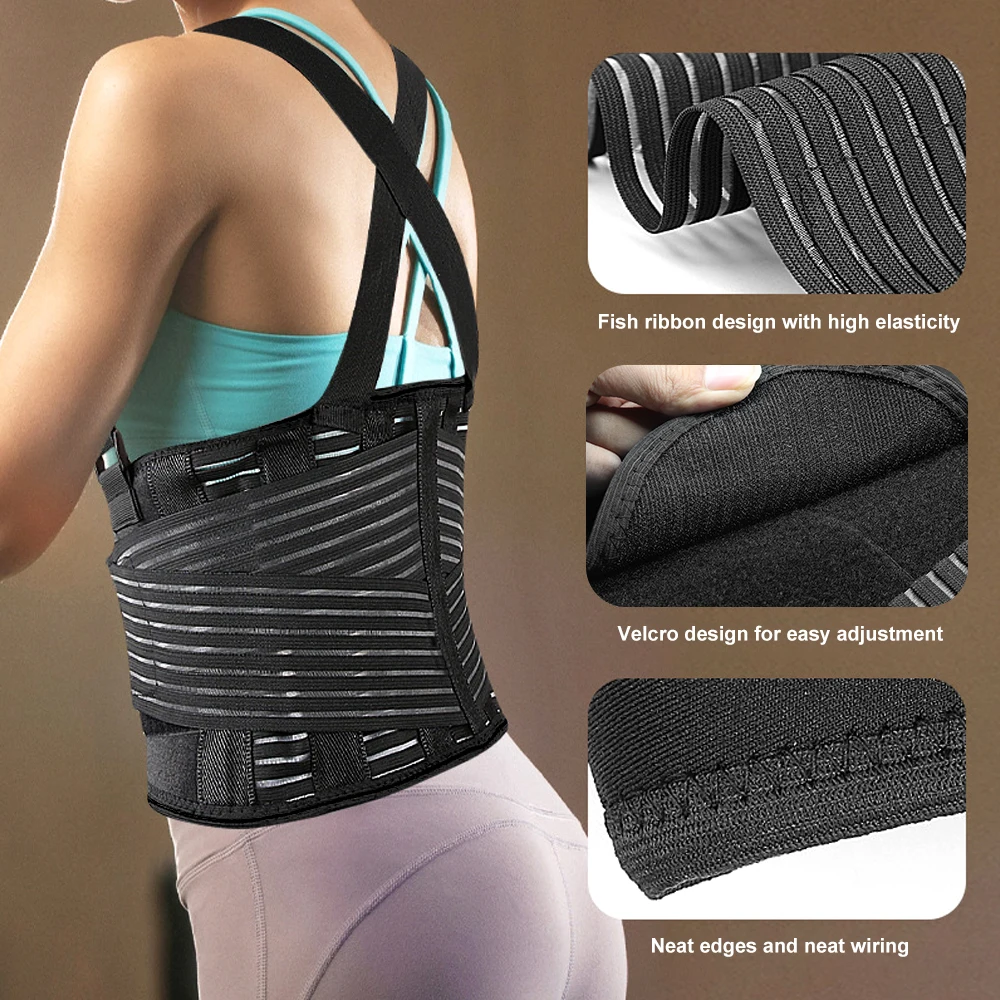 Working Lumbar Lower Back Brace Support Belt Adjustable Straps Back Pain Relief Injury Recovery Heavy Lifting Support