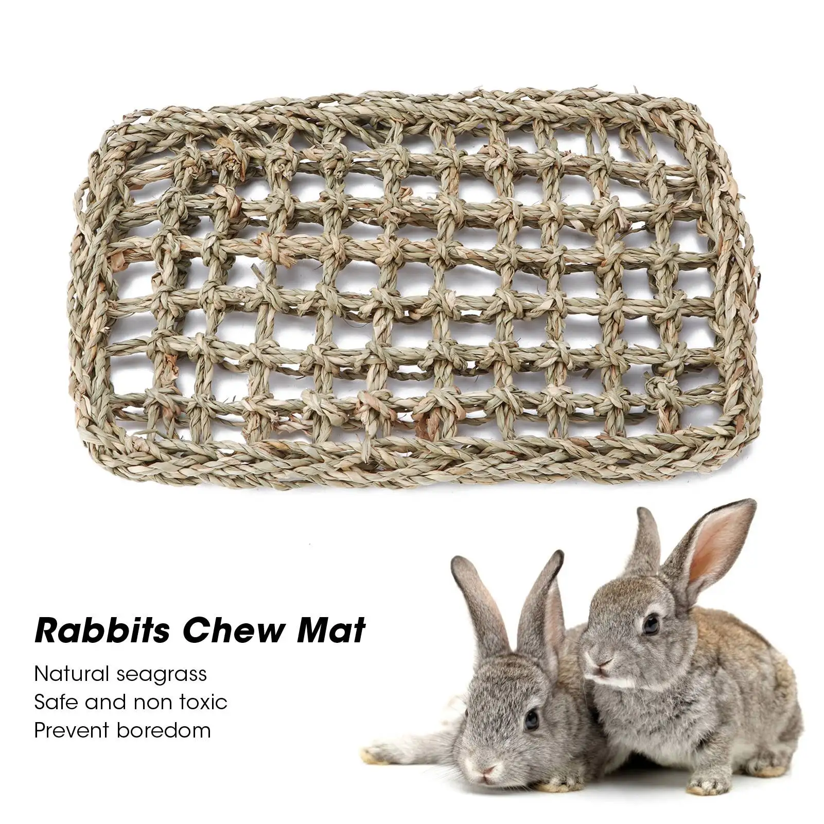 Woven Seagrass Activity Mat for Rabbit, Chew Toy Mat for Bunny Chinchilla Hamsters