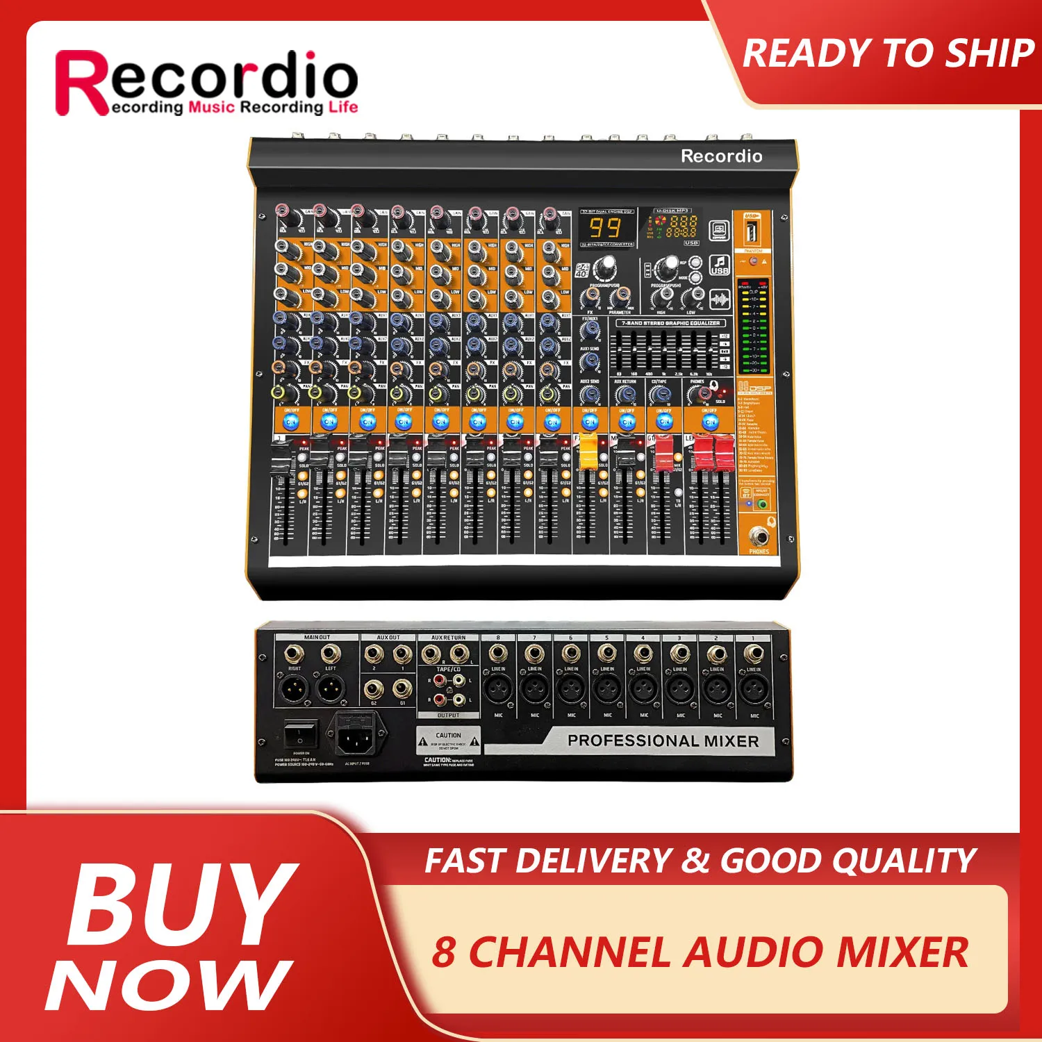 GAX-MV8 Professional Mixer 8 channel Mixing Console 99DSP