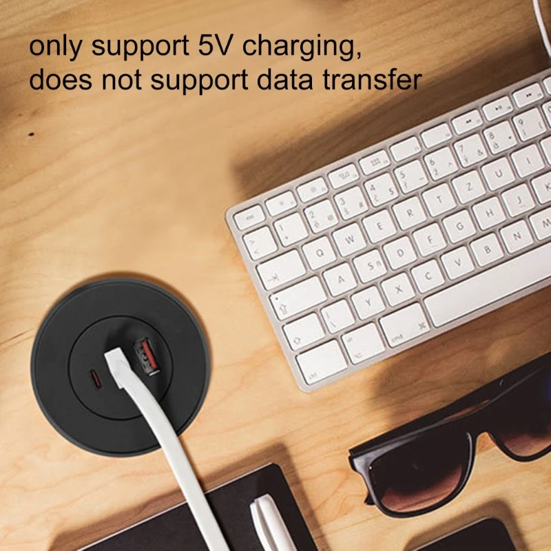 N3UD Desk Charging Adapter Round Embedded USB Type C Hub Space Saving for Efficient Device Charging